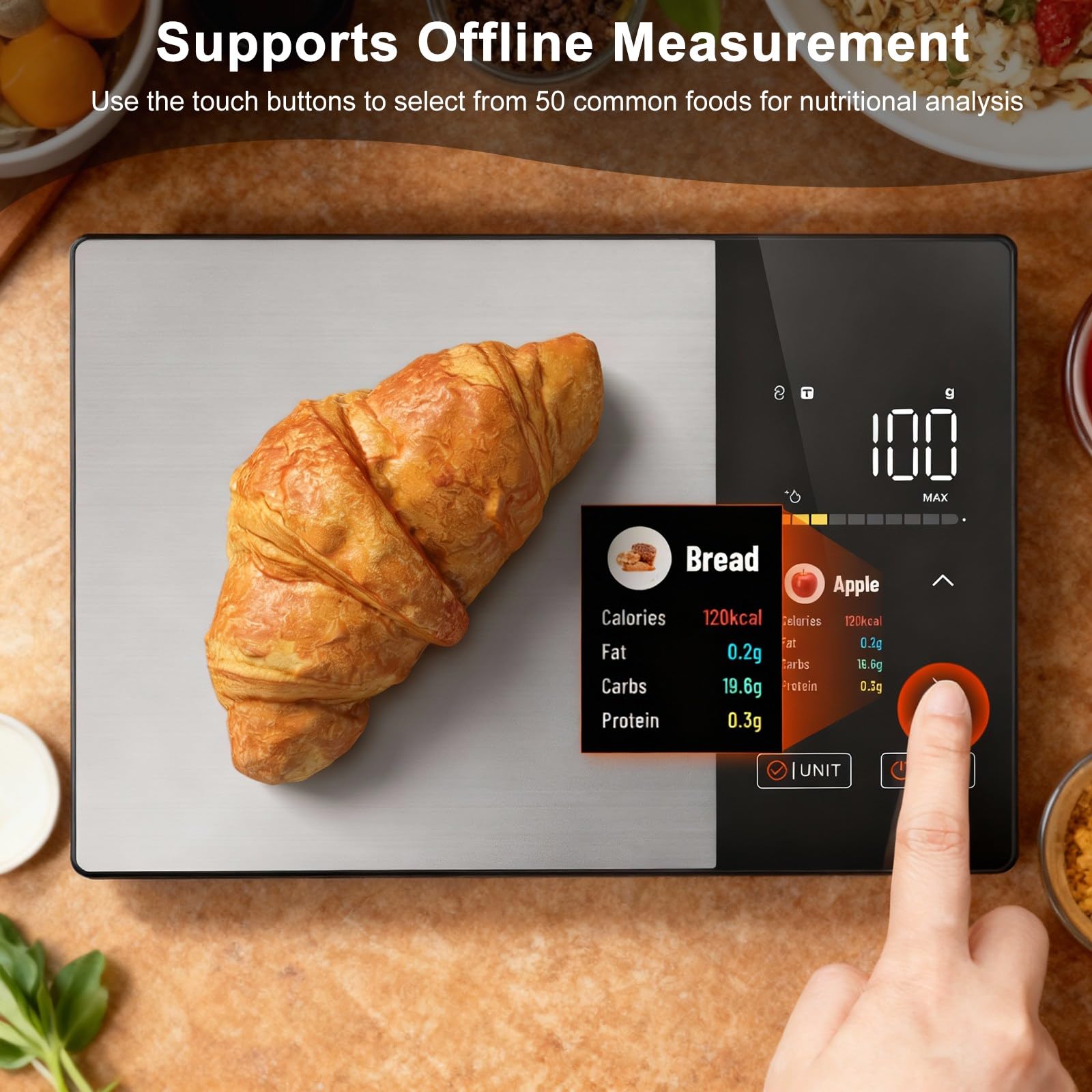 Báscula inteligente de alimentos con calculadora nutricional, báscula digital de cocina para pérdida de peso, aplicación gratuita con 23 nutrientes y seguimiento de calorías, peso digital en