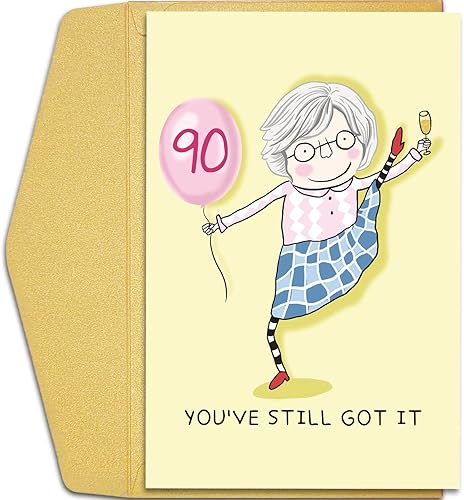 Qiliji Divertida tarjeta de cumpleaños 90 para mujer, tarjeta de cumpleaños de 90 años para ella, tarjeta de felicitación de feliz cumpleaños disponible en Yaxa Colombia