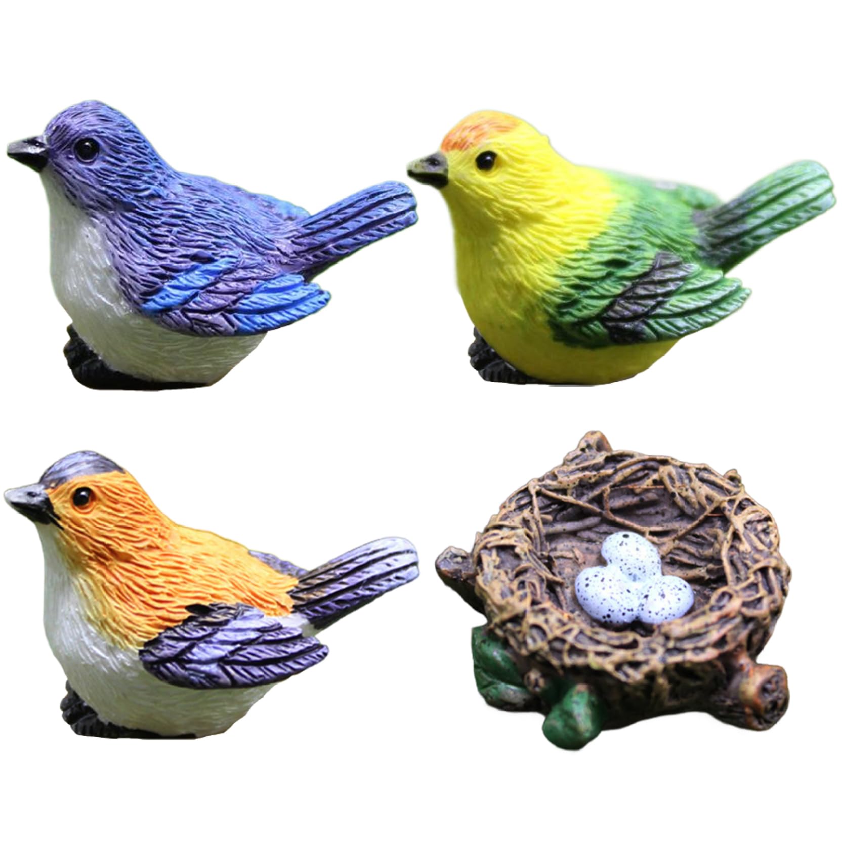 Wedhapy miniature birds Resin Birds Cute Bird Figurines 4PCS/Sets Mini Bird Decorative Fairy Garden Miniatures, Resin Crafts DIY Succulent Plant Bonsai Figurines(S)