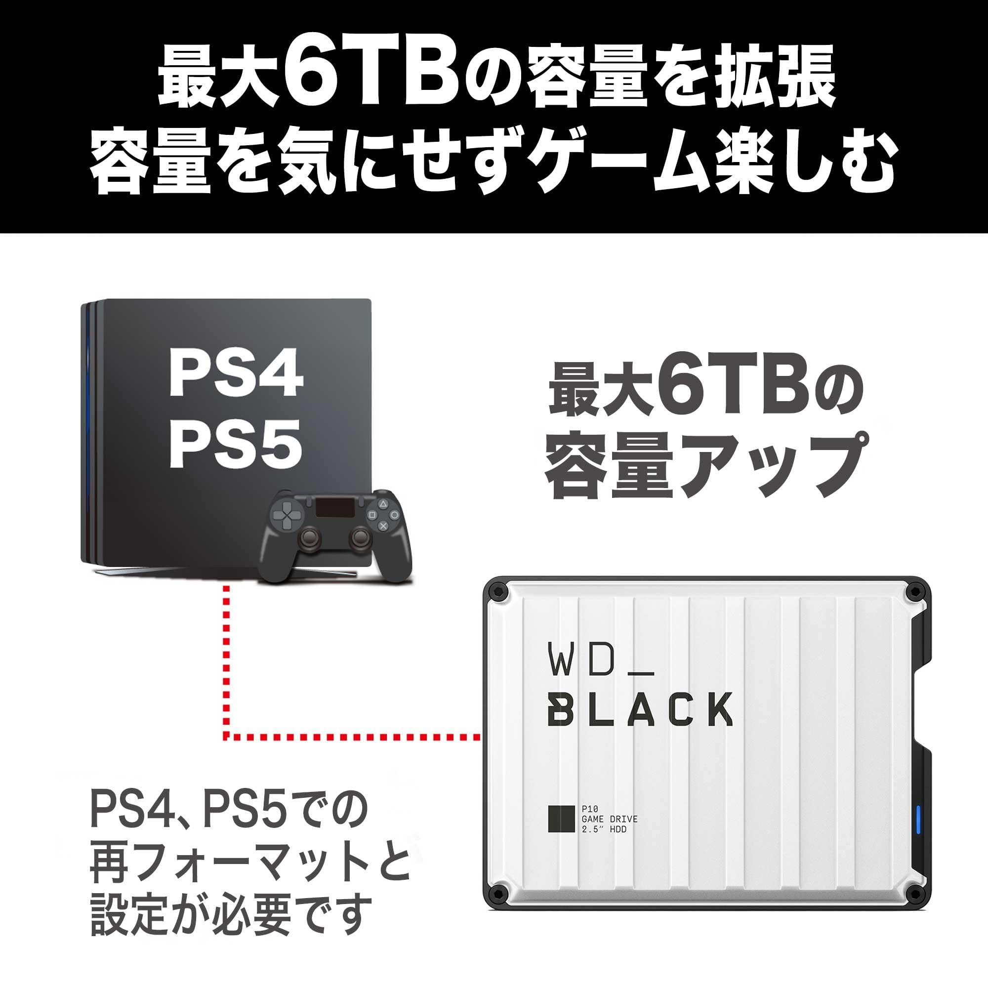 WD_BLACK P10 2 TB Game Drive współpracuje z PlayStation dla mobilnego dostępu do Twoich gier
