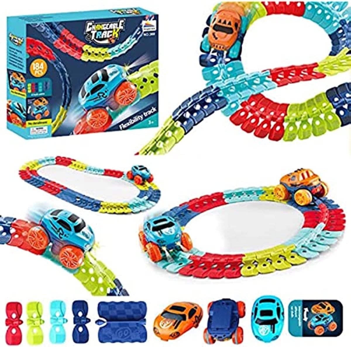 Zero Gravity Car Track Set, Race Track Toys with LED Light-Up Race Car, Flexible Changeable Magic Race Car Track Toys for 3 4 5 6 7 8+Year Old Boys Girls as Best Gifts