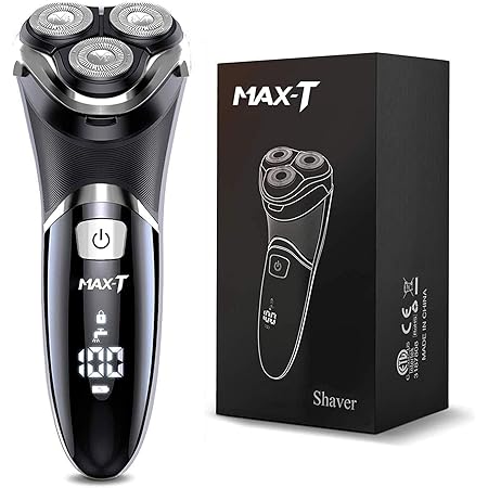 Men's Electric Shaver - MAX-T Corded and Cordless Rechargeable 3D Rotary Shaver Razor for Men with Pop-up Sideburn Trimmer Wet and Dry with Wall Adapter 100-240V