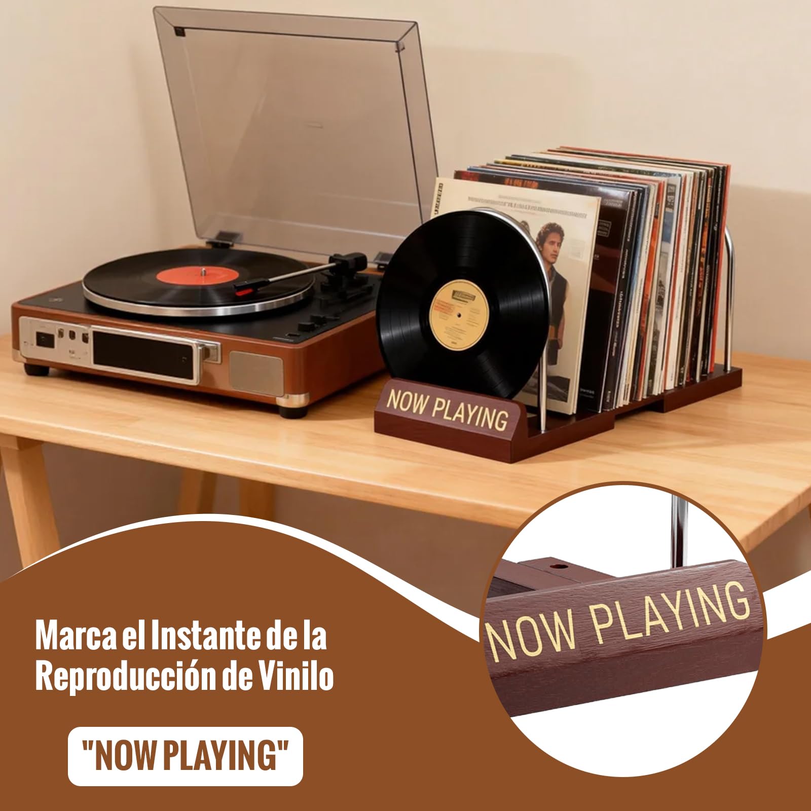 Now Playing Vinyl Stand, Soporte Vinilos Ajustable para 30-70 LP, Compacto y Estable