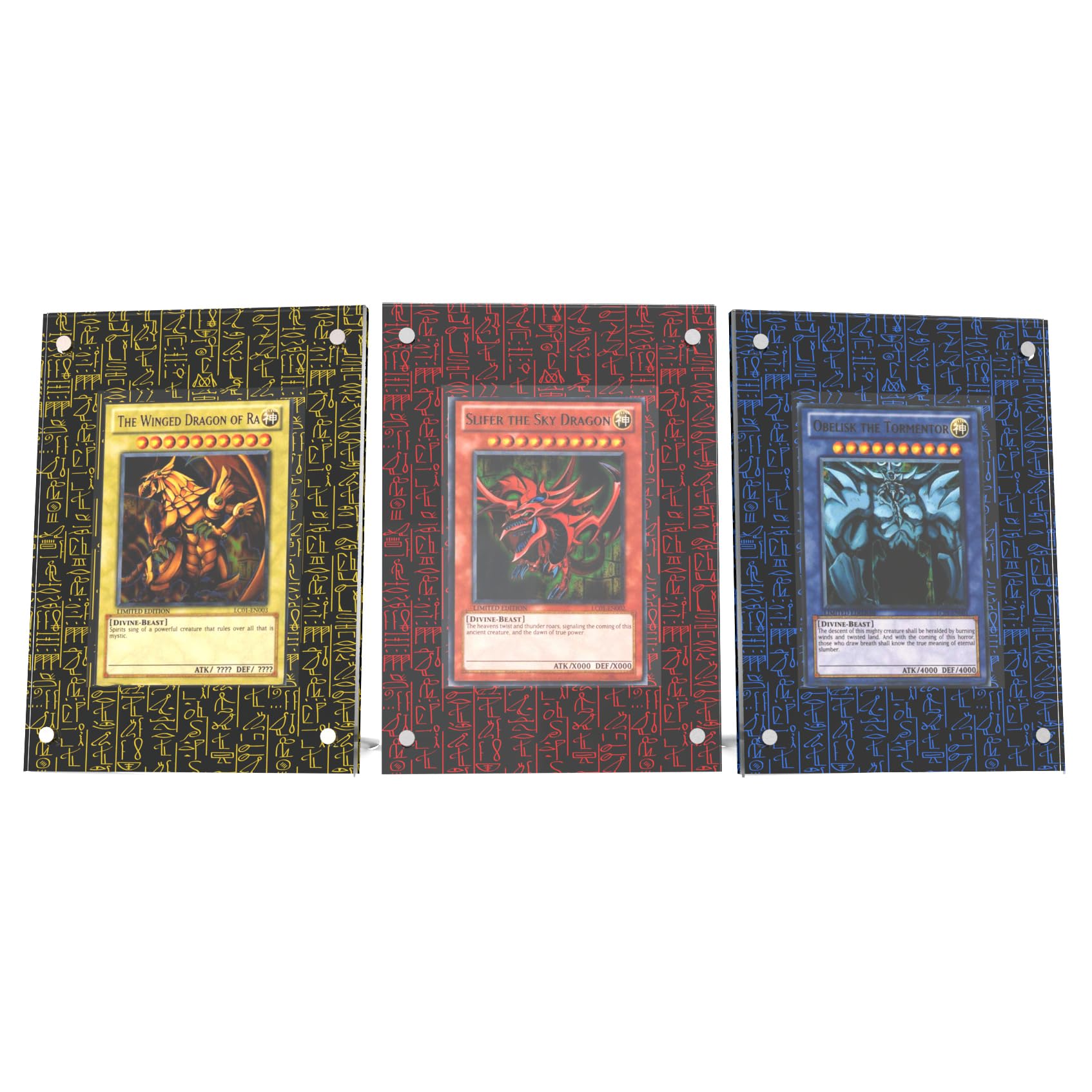 yugioh three god cards Amazon.com: Acrosia 3 Egyptian God Cards Display Stand,Compatible with Yugioh  Cards Slifer/Obelisk/Ra,Acrylic TCG Legendary Collection Frames (Blue) :  Toys & Games