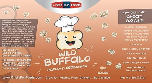 Miniatura 4 de Palomitas de maíz sabor a búfalo silvestre de 8 onzas  Comida Kosher para restaurantes y cocineros caseros  Sin MSG ni rellenos  Ideal para