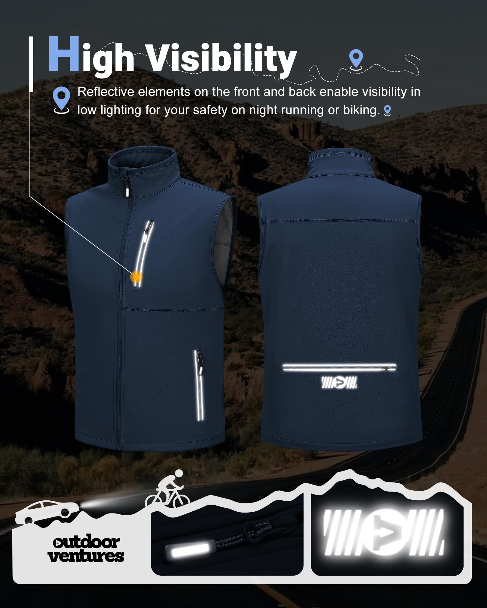Outdoor Ventures Softshell Weste Herren Outdoor Fahrradweste Wasserdicht Winddichte Ärmellose Jacke Full Zip Atmungsaktive Laufweste