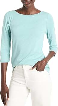 NIC+ZOE Women's 3/4 Sleeve Boat TEE, Bright Aquifer at
