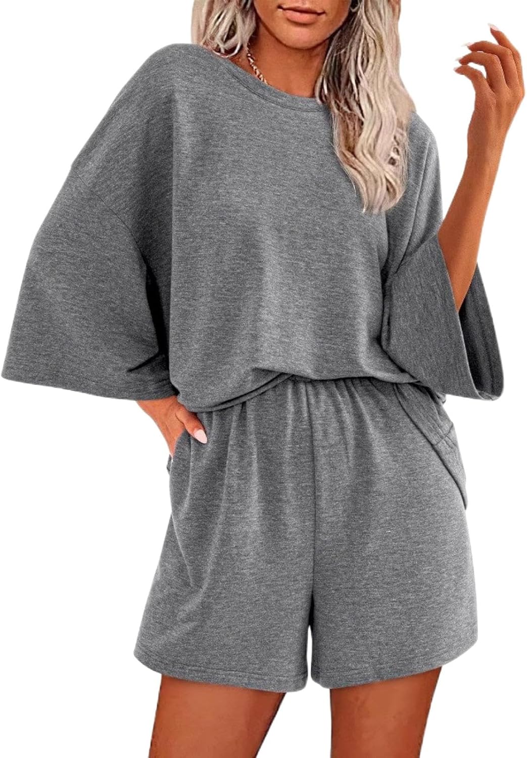 Women's Spring Summer Relaxed Crewneck Short Sleeve T-Shirt and Shorts Set
