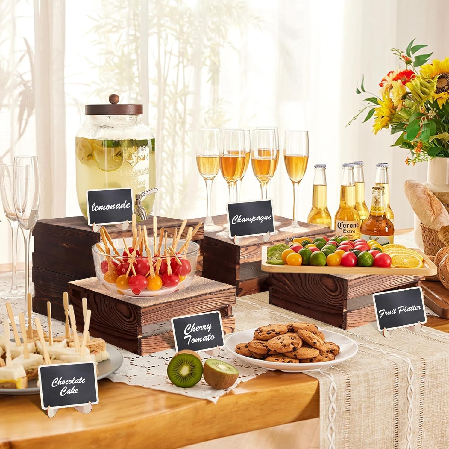 8 pezzi Alzate da buffet con mini cartellini, Alzatine per torte in legno rustico con fondo cavo, per matrimoni e feste di compleanno