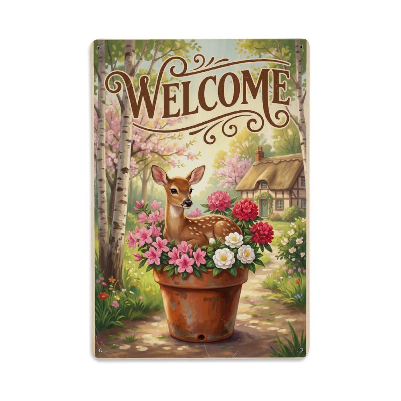 Cxhjca 8X12inch(20X30cm) Vintage Welcome Deer Warm Wishes Metal Tin Sign