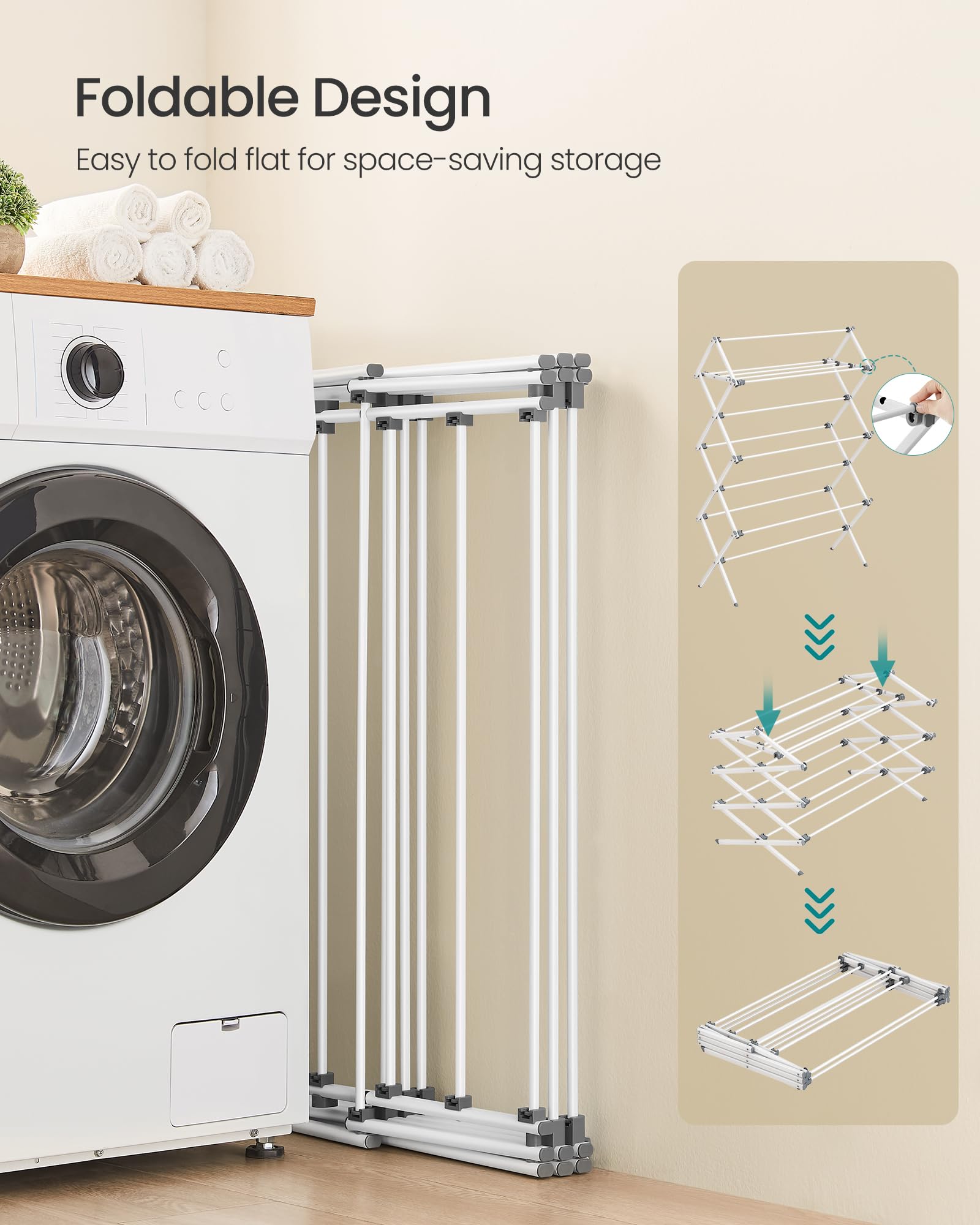 SONGMICS Foldable Clothes Airer, Clothes Drying Rack, Compact Clothes Horse Dryer Laundry Rack Steel Frame Black~0194343041472 05c Mp