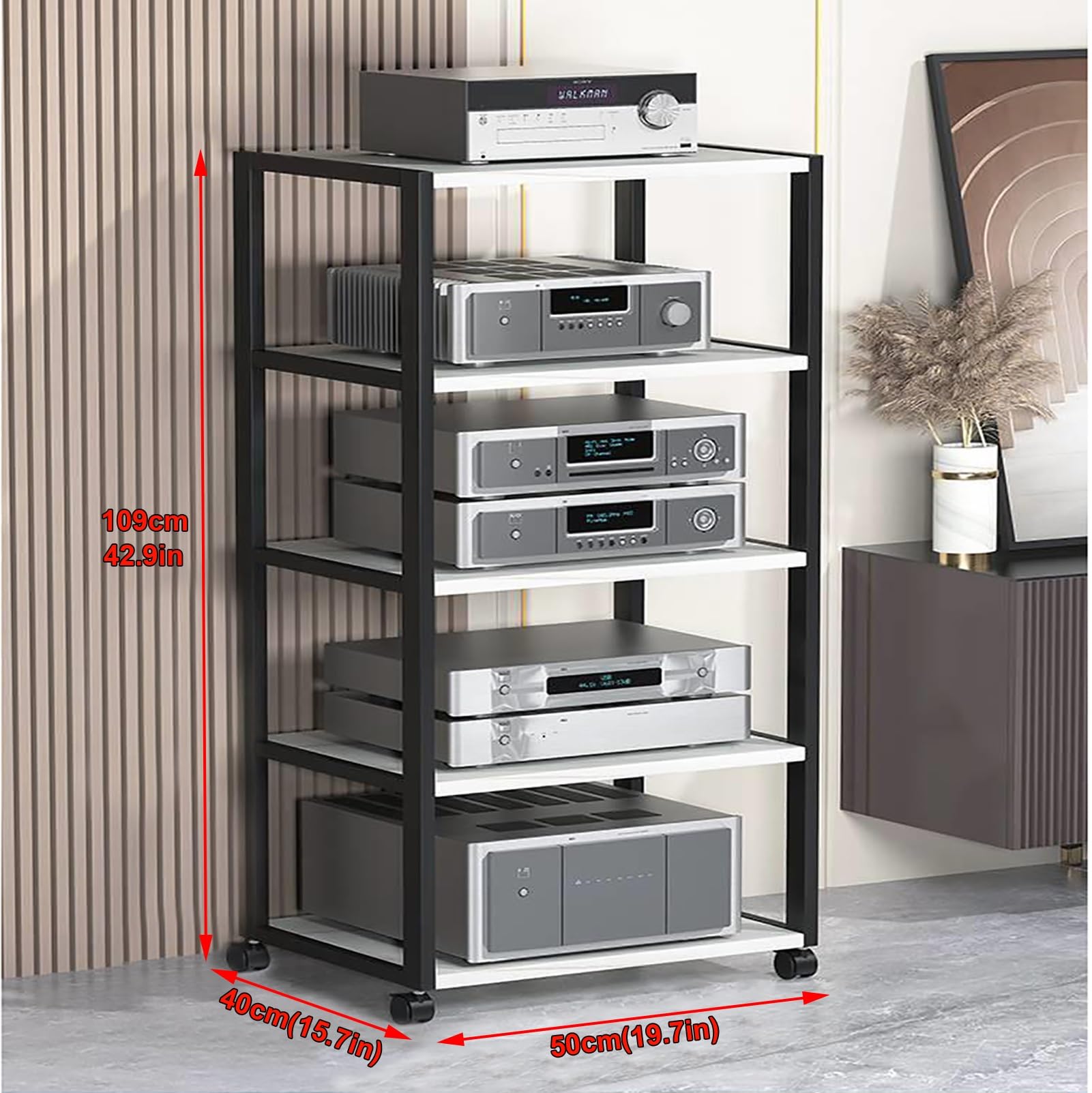 JIAHESHYP 4/5-Tier AV Media Stand, Corner TV Stand, Corner Entertainment Center, Rack Audio Tower with Adjustable Shelves, for TVs, Game Consoles and Other Devices (Size : 5-Tier)