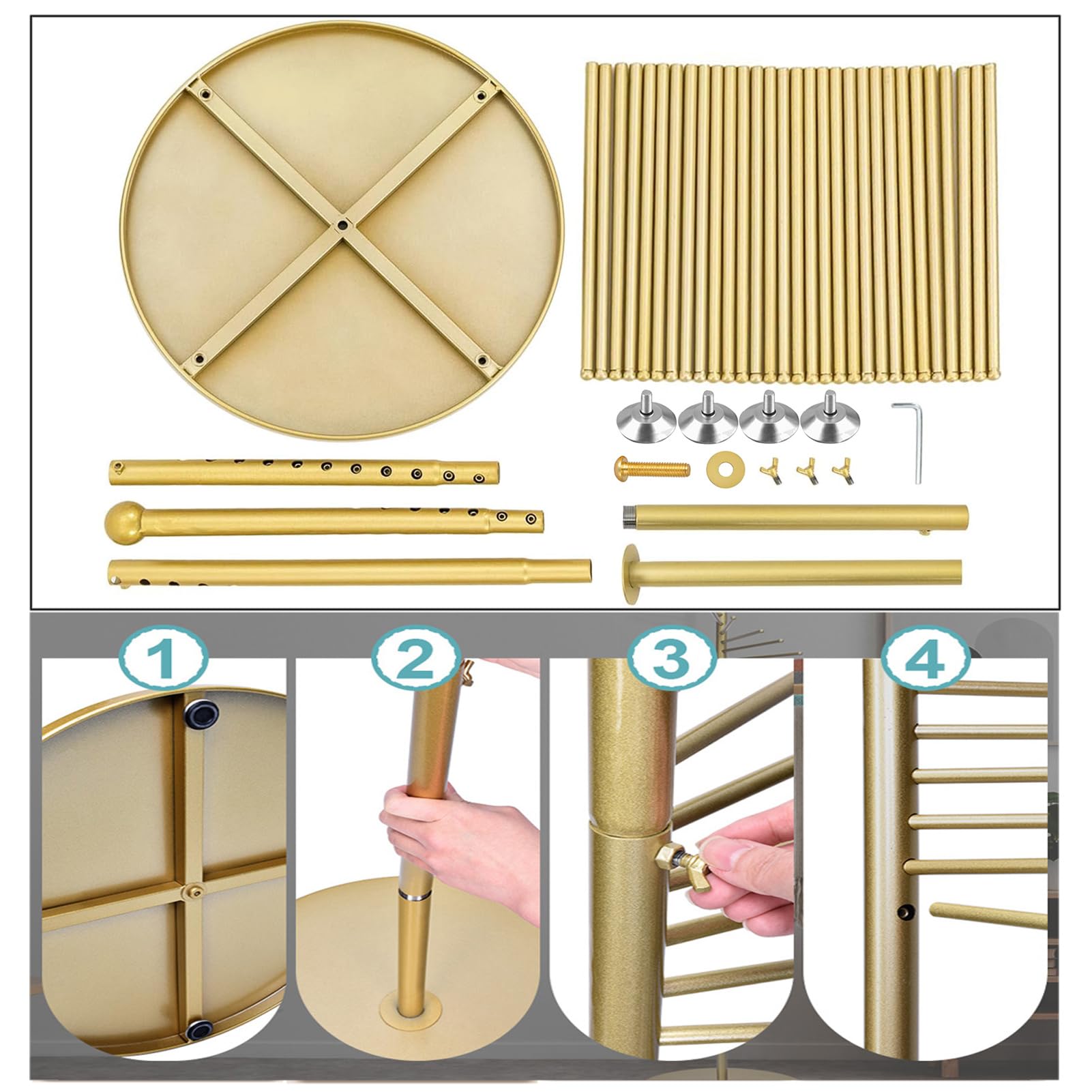 Kommerzieller Schalständer aus Metall, 170 cm x 42 cm (Color:gold) | Spiral-Schalhalter mit 30 Kleiderstangen – Platzsparender Organizer für Krawatten, Gürtel, für Boutiquen & Zuhause