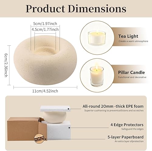 Miniatura 5 de Tea Light Candle Holders, Tealight Candle Holder, Larger Ceramic Boho Votive Candleholders in Beige, Farmhouse Rustic Home Table Centerpiece Decor