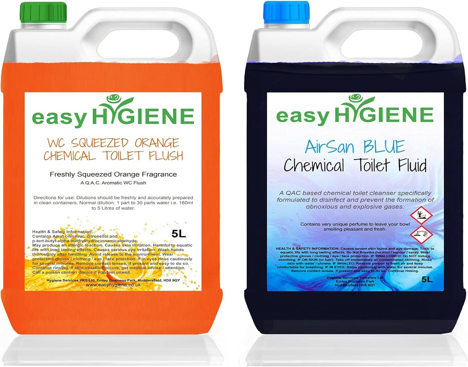 BLUE AIRsan 5L CHEMICAL dry TOILET fluid Cleaner & 5L SQUEEZED ORANGE