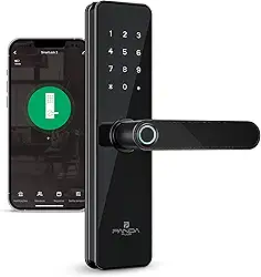 Fechadura Digital Biométrica Wifi Inteligente AMG-F01 Alumínio Preto Mortise 50x50 Teclado Touch Senha Cartão Tag Biometria App Tuya PandaPlus Alexa Google Assistente Residencial Comercial