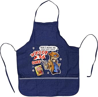 Blue kitchen apron Apron for Men and Women - Soft & Durable Chef Apron for Cooking - BBQ Apron Fends off Splashes Bib Apron with Long Ties Whoop Ass Cowboy, Blue