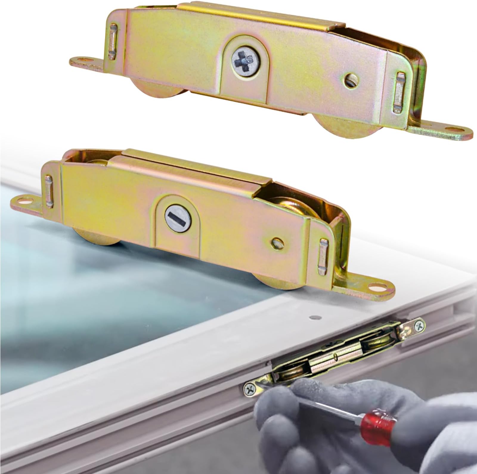 Sliding Patio Door Rollers Replacement Hardware Fits Jeld Wen, Truth Part #31761A, Milgard, Marvin, 1-1/4" Steel Ball Bearing Wheels, 5-3/4" H.C., Side Adjustable, 2 Pack