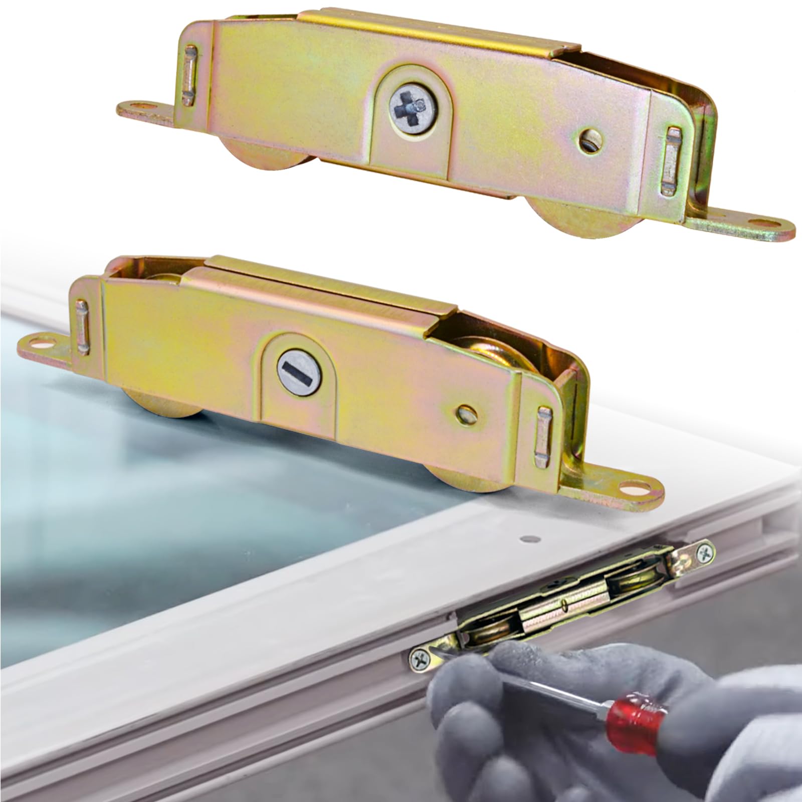 Sliding Patio Door Rollers Replacement Hardware Fits Jeld Wen, Truth Part #31761A, Milgard, Marvin, 1-1/4" Steel Ball Bearing Wheels, 5-3/4" H.C., Side Adjustable, 2 Pack