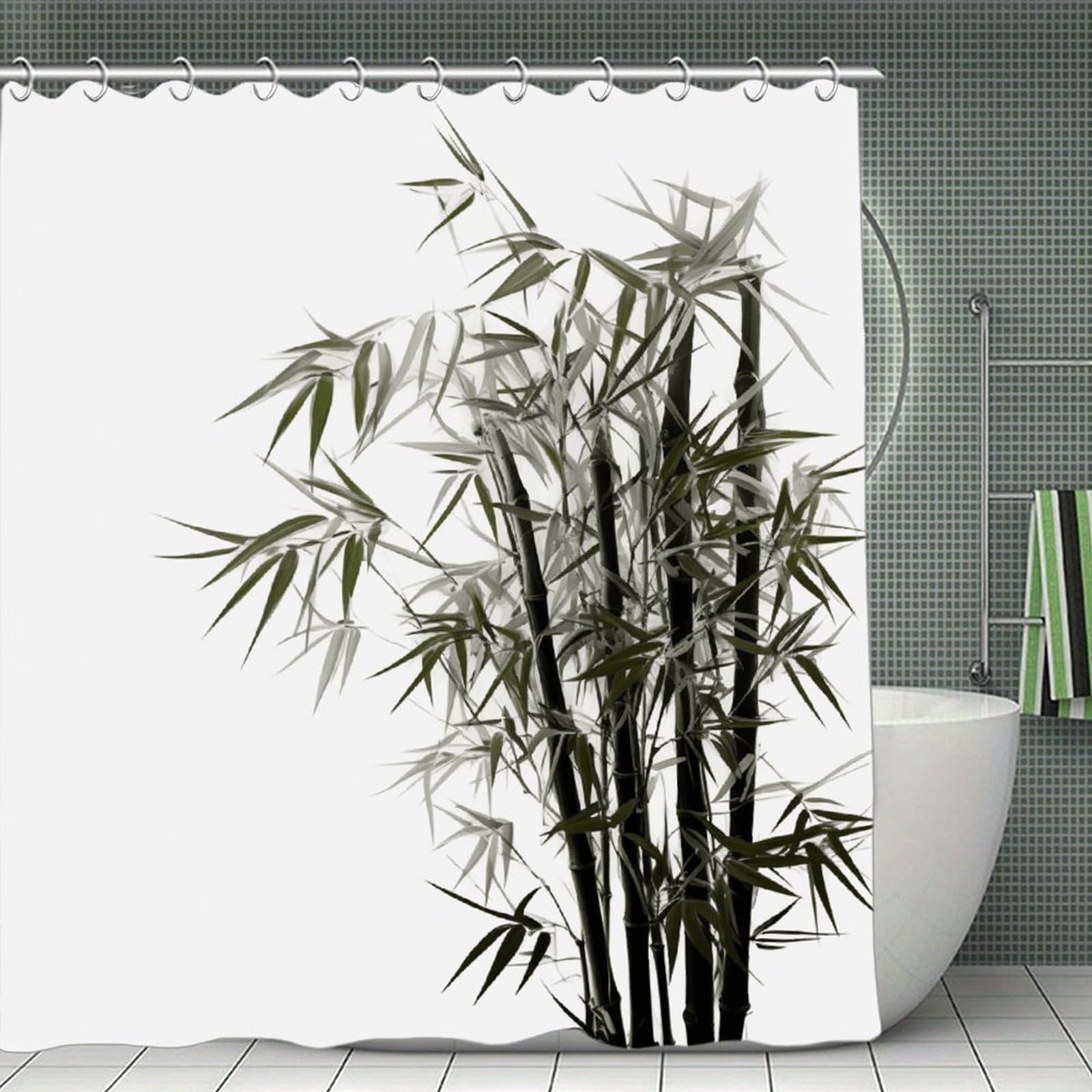 FekiLoot Asian Bamboo Shower Curtain Minimalist Aesthetic Bath Curtain with Hooks Simple Water Resistant Bathroom Shower Curtains Cute Blackout Privacy Curtains Cloth Curtain