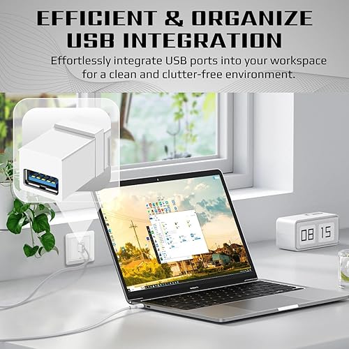 Miniatura 4 de TNP USB 3.0 Keystone Jack Insert - Conector USB Keystone hembra a hembra adaptador compatible con Superspeed USB 3.0 y puerto USB 2.0 para panel de