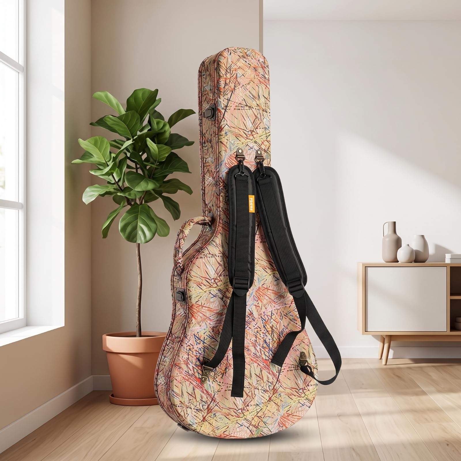 Funda Rígida Guitarra Antigolpes Estuche para Viajes, Ensayos, Hoja De Arce con Asa