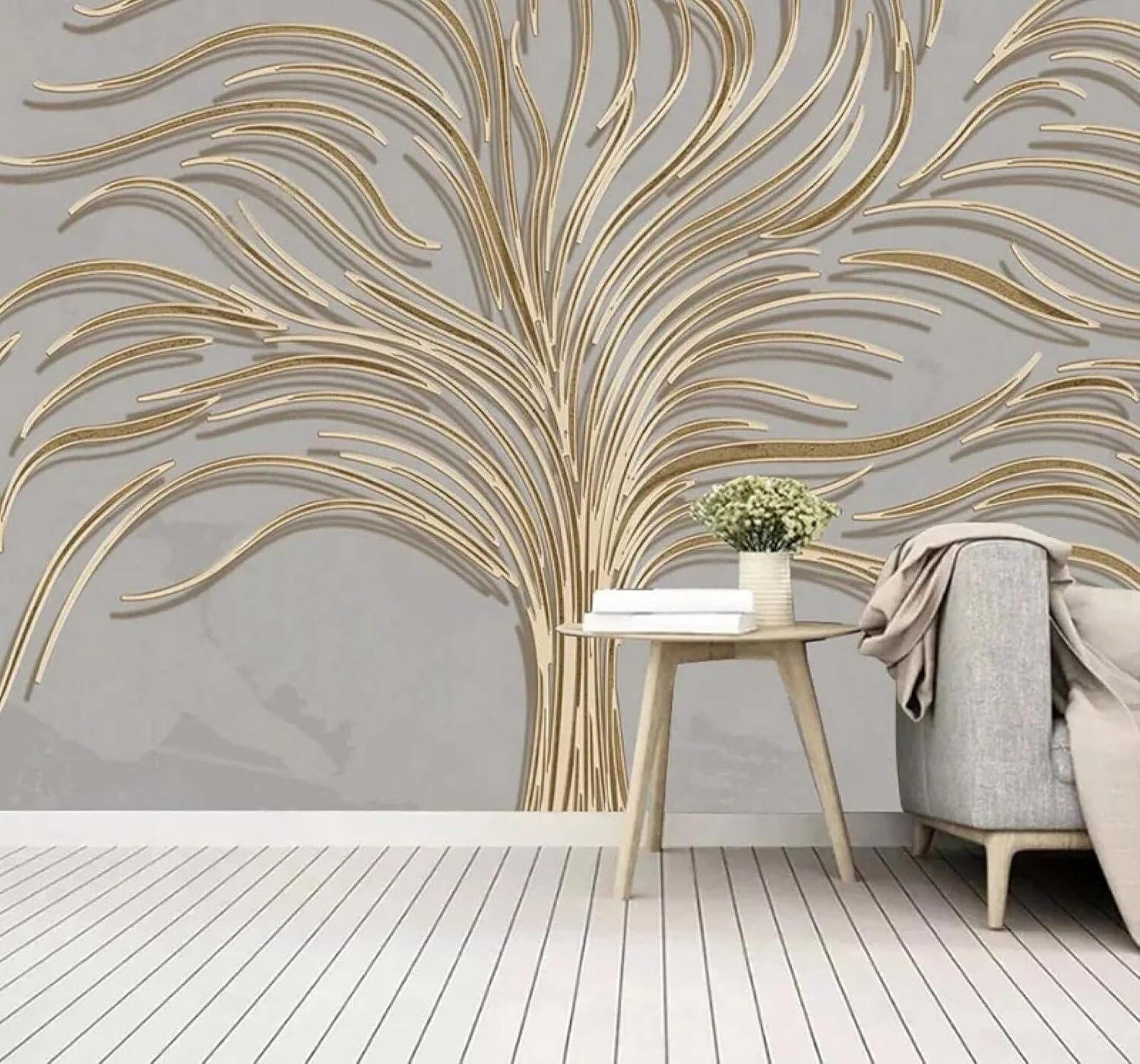 XLMING Creative Luxury Relief Gold Trees 3D Wallpaper Luxury Home Dining Decor Paste Sofa Living Room The Wall for Bedroom Mural-430cm×300cm