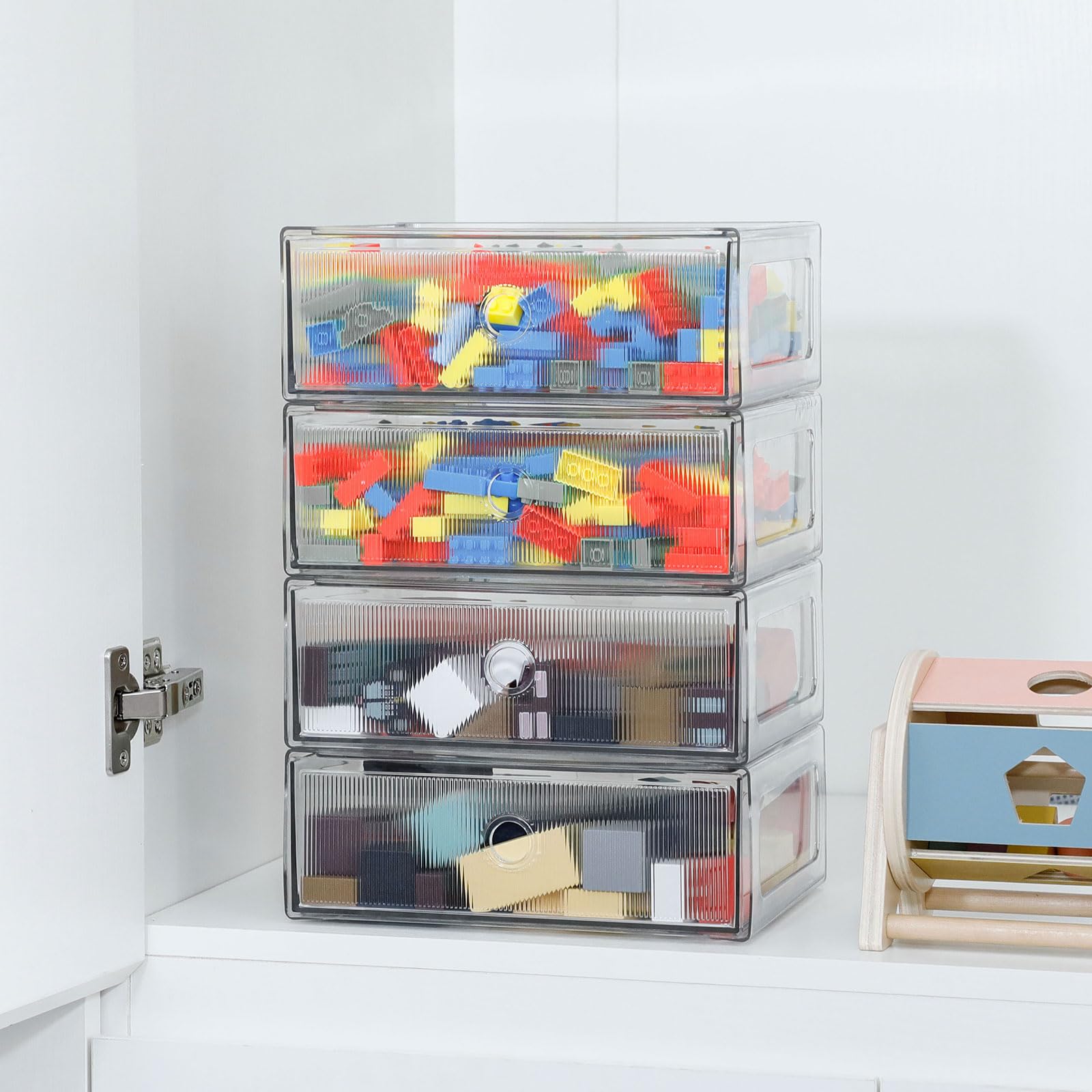 Organizzatori trasparenti per cassetti da scrivania, 4 cassetti, in plastica | Organizer da scrivania impilabile e accessori, per pennarelli, matite, cancelleria, per casa, ufficio, bagno, cucina