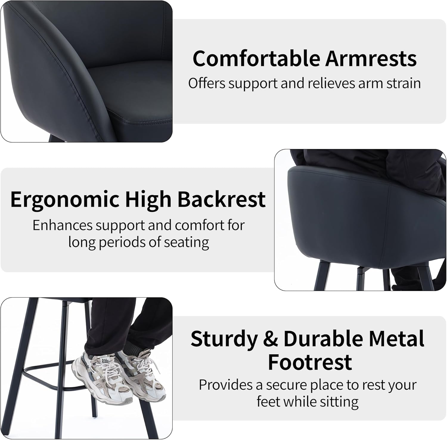 FIRAVOE Bar Stools Set of 2, 30" Swivel Bar Height Bar Stools with Back and Arms, Faux Leather Kitchen Barstools Bar Height for Kitchen Island (2PCS Black, 30 Inch)