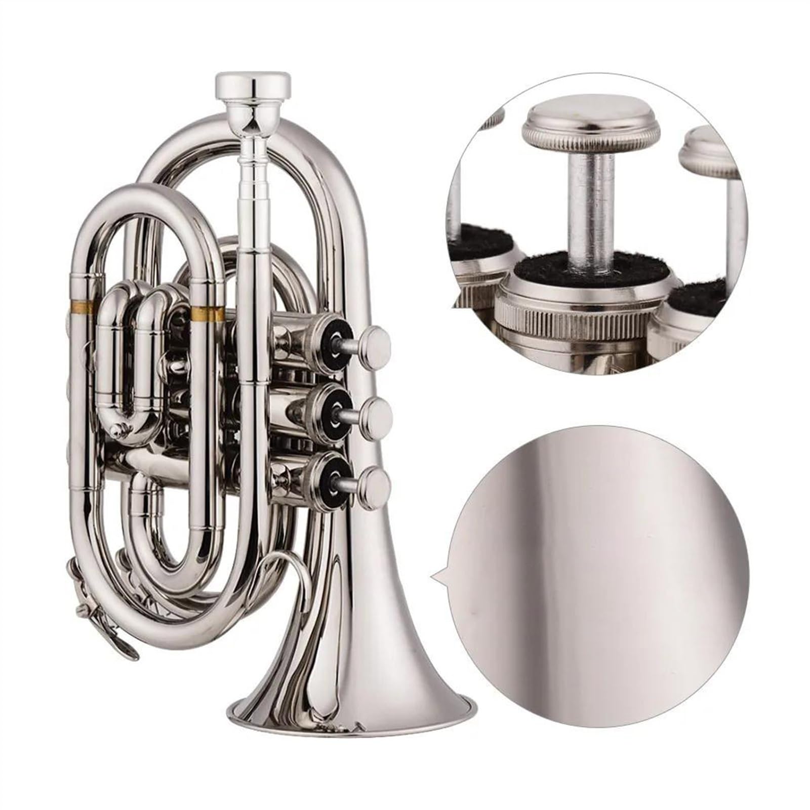 Trombette Mini Tromba Tascabile Sib Piatto In Ottone Materiale Strumento A Fiato Guanti Custodia Per Il Trasporto Timbro(Silver)