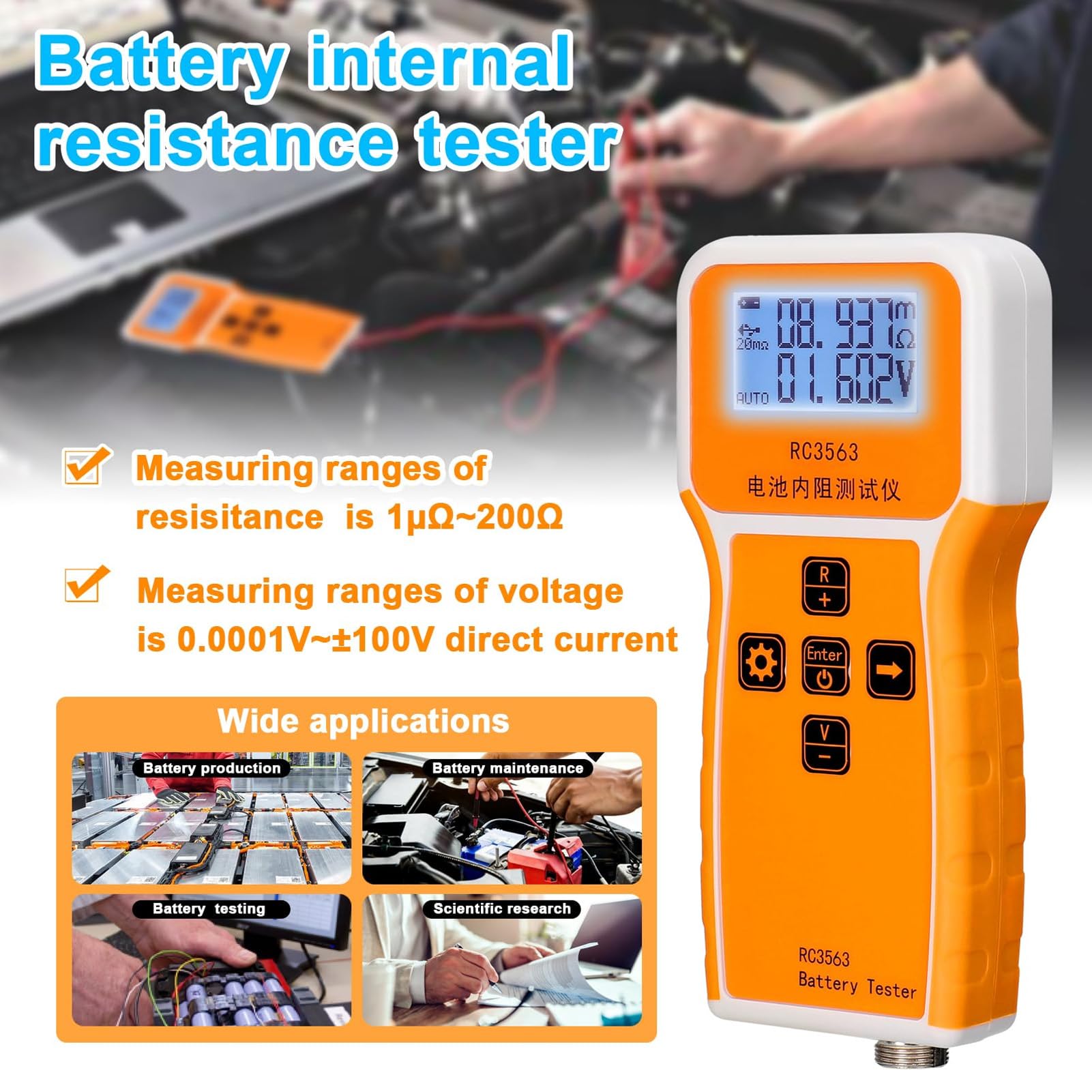 Tester Di Resistenza Interna Batteria, 200Ω 100V Misuratore Tensione E Resistenza Interna Batteria, Tester Batteria Tester Di Resistenza Interna E Tensione Per Misurare Di Vari Tipi Batterie