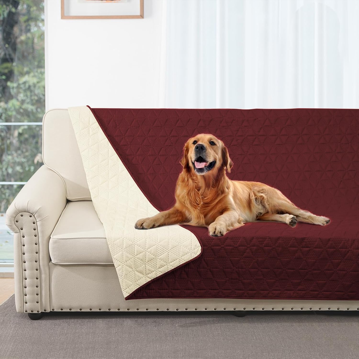 Taiyang Copridivano per Cani impermeabile, Coperta impermeabile per cani, protezione per mobili per bambini, bambini, cane, gatto, Con fondo in gomma antiscivolo (Rosso Vivo, 208-208 cm)