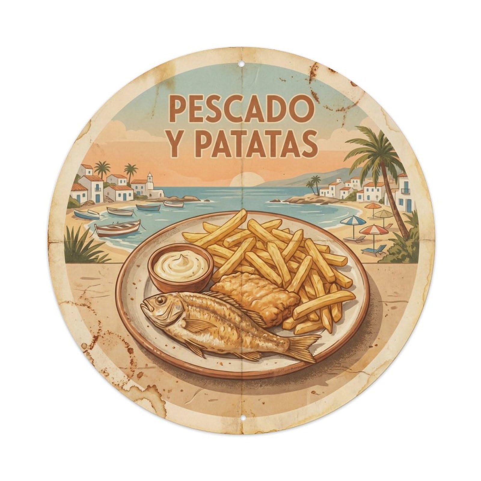 Chippy Pub Food Spanish Seafood Basket Travel Culture Metal Tin Sign