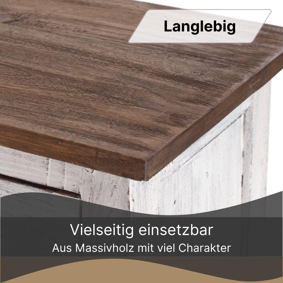 DESIGN DELIGHTS Holz FLURSCHRANK Plant 80" | 80x36x25cm (HxBxT), Mahagoni Recyclingholz | Shabby Chic Telefontisch | Farbe: 05 weiß-Natur
