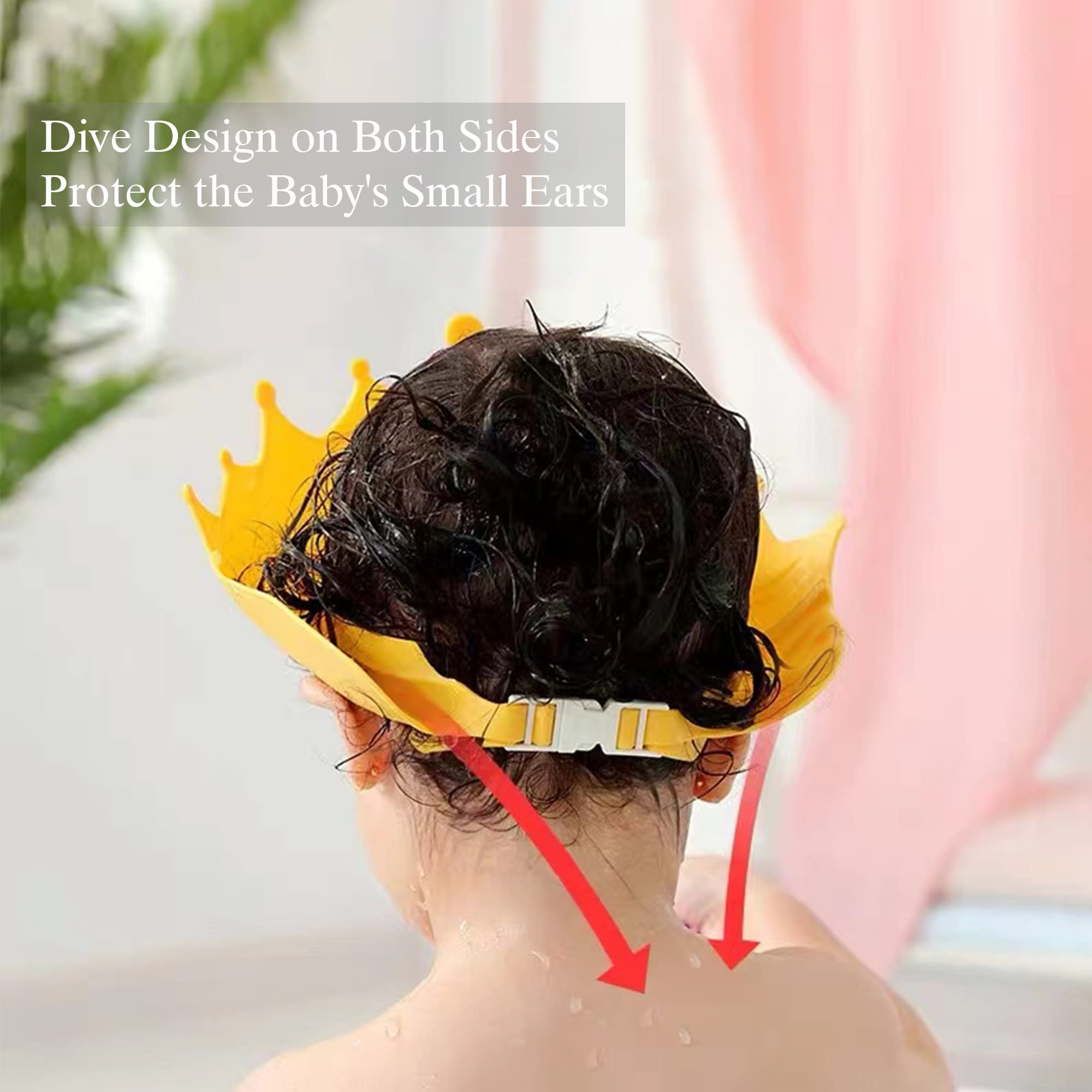 Casquette de Bain Bébé, Chapeau Douche Bébé, Chapeau Douche pour les enfants de 0 à 9 ans, Réglable Visière Bonnets de Bain Pour Enfants Protégez les Yeux et Oreilles des Enfants, Couronne - Rose