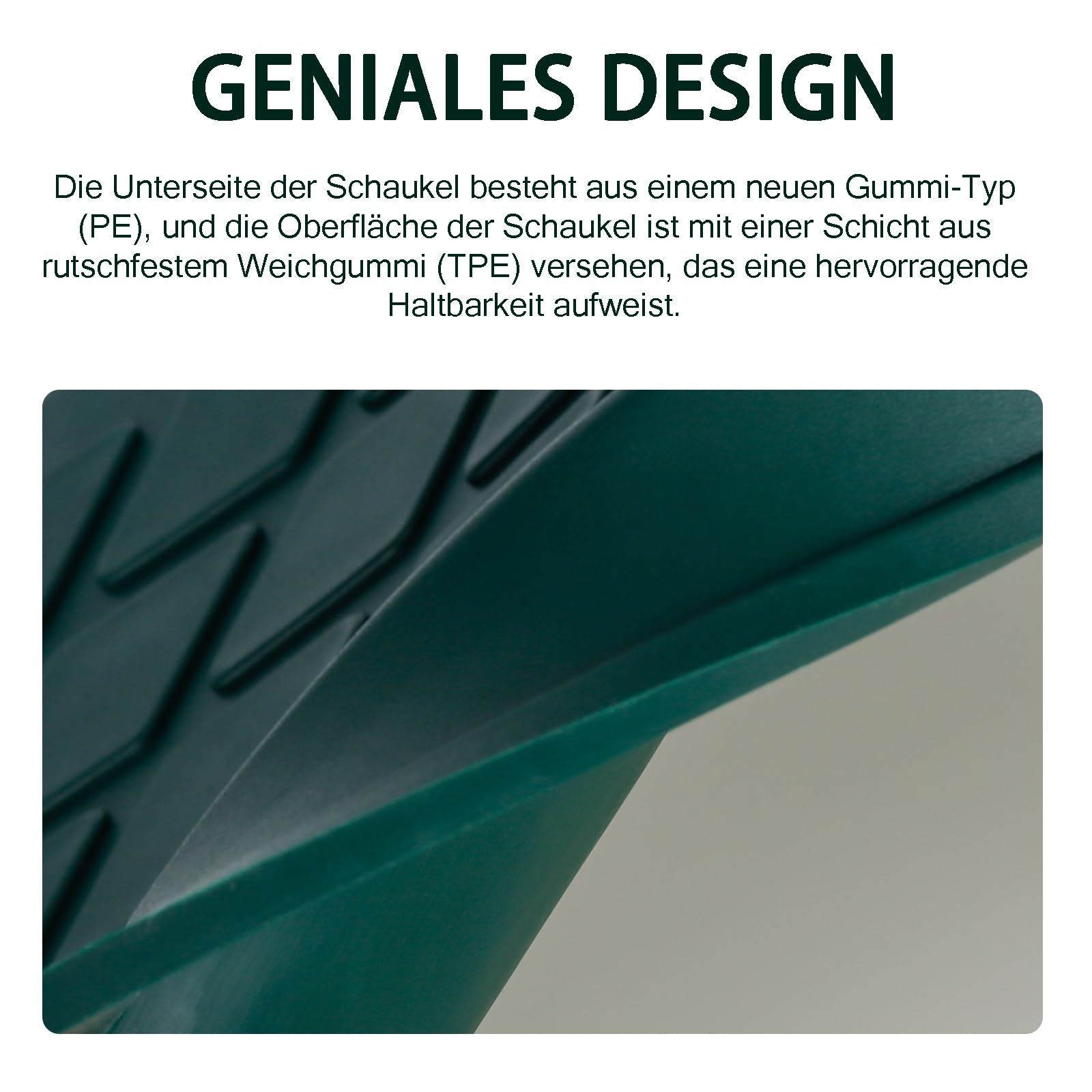 Schaukel Garden,Outdoor-Baumschaukel Rutschfestem Weichgummi Schaukelsitz mit verstellbaren Seil und 2 Karabinern Indoor Outdoor Spielplätze Gärten Schaukel für Jugendliche/Erwachsene, Grün/270 kg