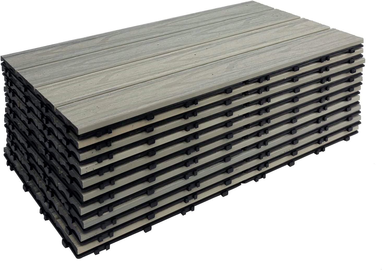 WPC Patio Deck Tiles,DIY Interlocking Decking Tiles, Floor Tile,Water Resistant Indoor Outdoor (10PCs, 12‘x’24‘ OrganicWhite)