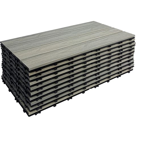 buimpome WPC Patio Deck Tiles,DIY Interlocking Decking Tiles, Floor Tile,Water Resistant Indoor Outdoor (10PCs, 12‘x’24‘ OrganicWhite)