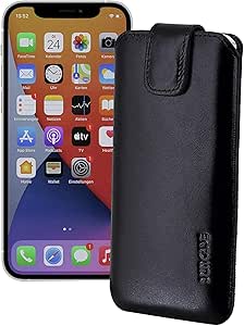 Suncase Funda de piel con pestaña retráctil y cierre magnético para iPhone 13 Mini (5,4 pulgadas), color negro