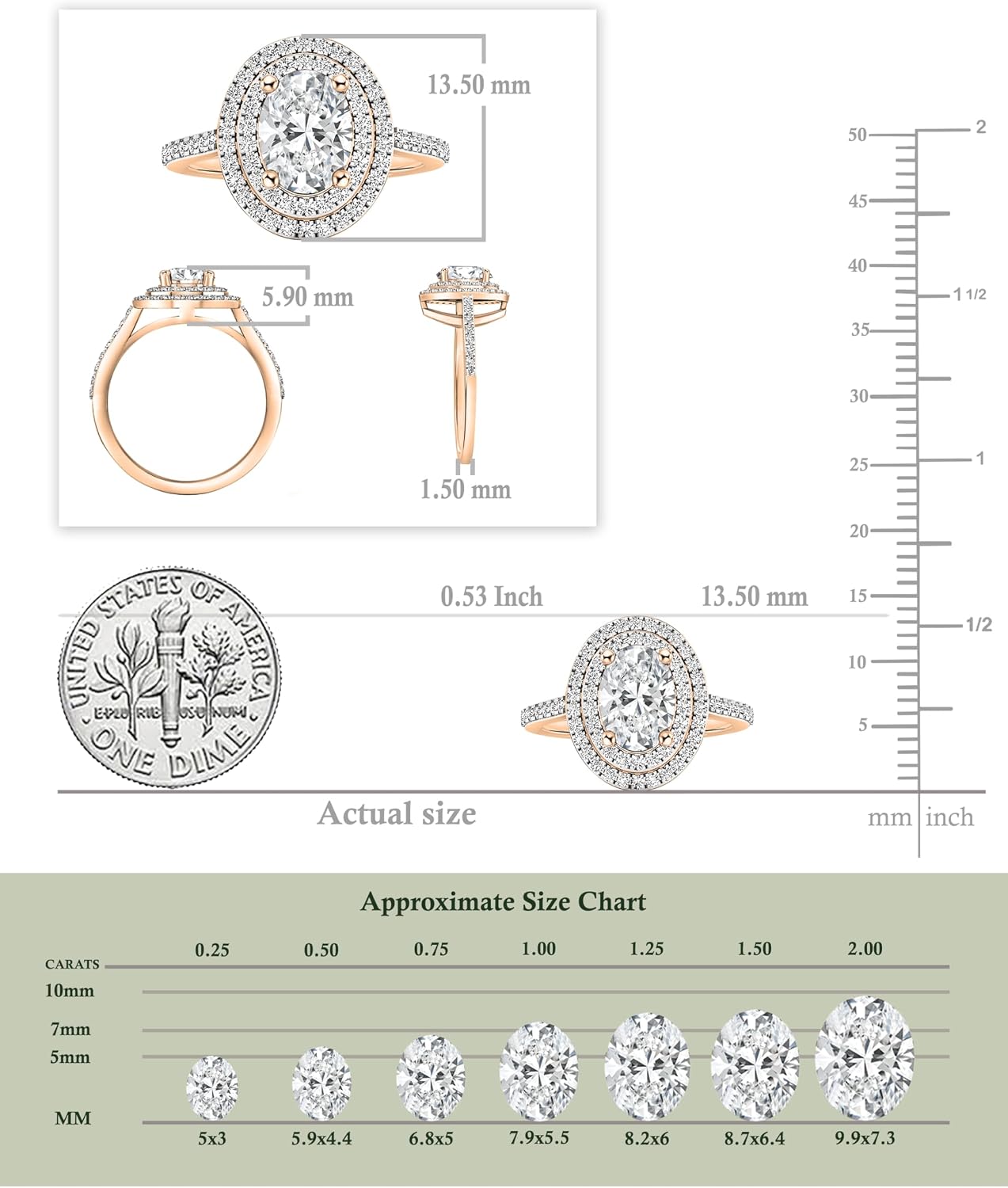 IGI Certified 10K Solid Gold Halo Engagement Ring for Women with 1.92 ctw, Oval (1.50 ct Center) & Round (0.42 ct) Lab Grown White Diamond