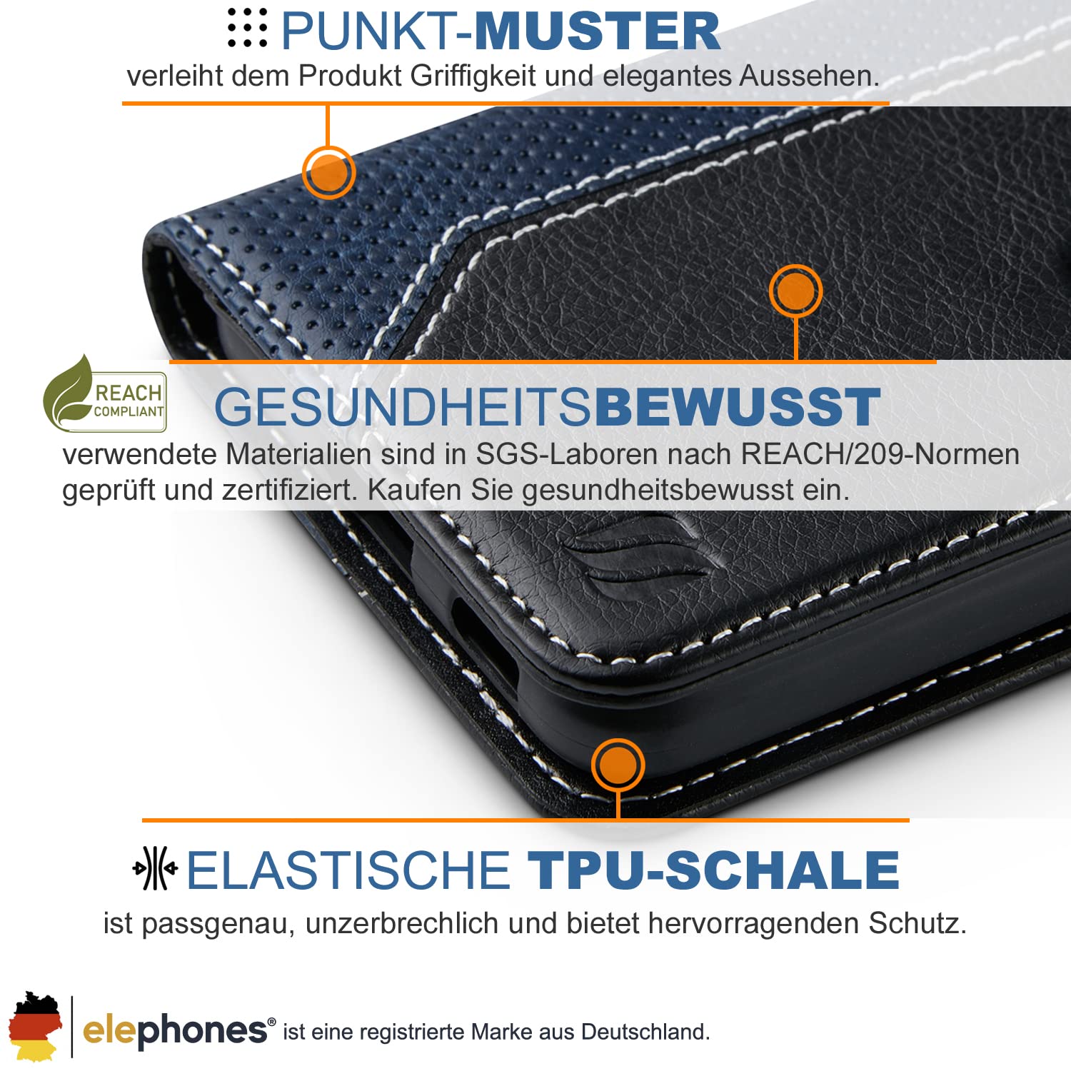 ELEPHONES Klapphülle Für IPhone 13 PRO – Mit RFID-Schutz, Kartenfächern & Standfunktion, Schwarz