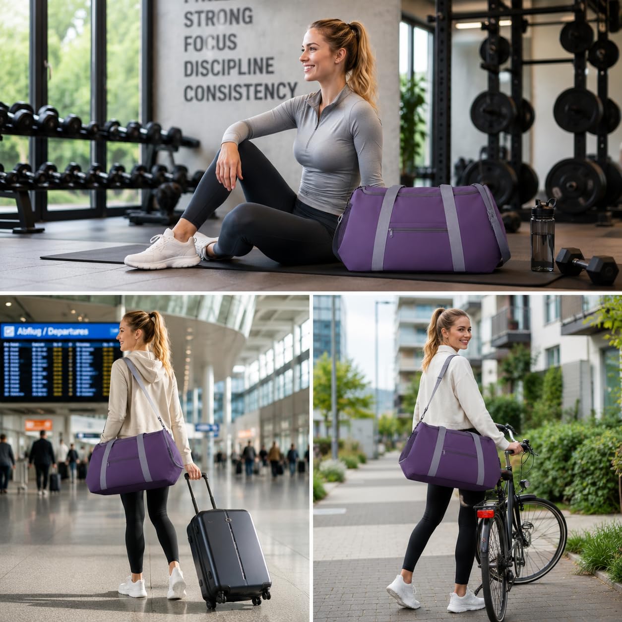Zedelmaier Sporttasche Damen Herren Reisetasche Wasserabweisend Sporttasche mit Schuhfach Leichte Gym Bag Reisetasche Handgepäck 30L, Lila