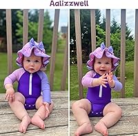 Vista 38 de Aalizzwell Traje de baño de una pieza de manga larga con sombrero para bebé niña Sirena cian