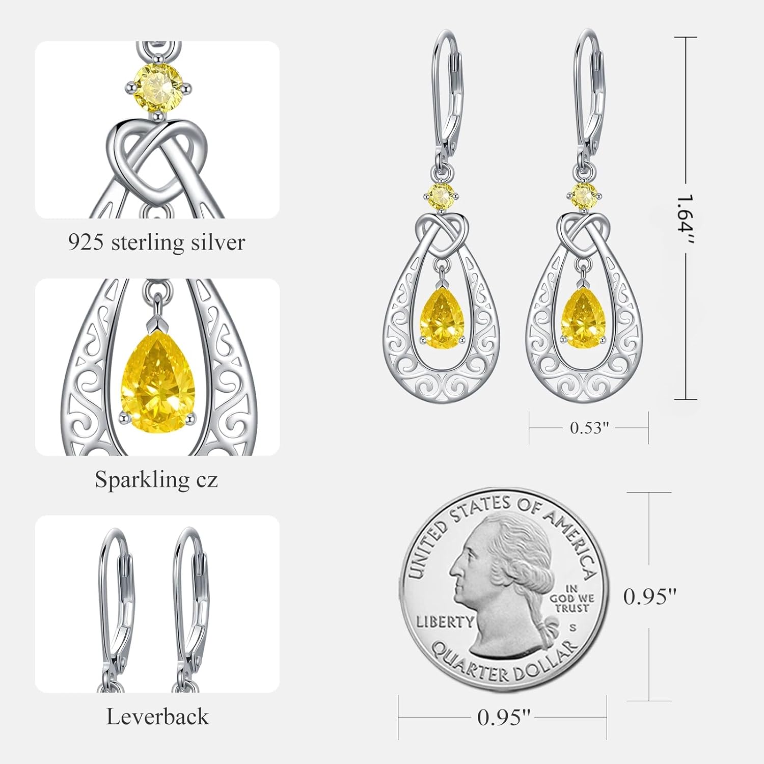 Teardrop Birthstone Dangle Drop Earrings Sterling Silver Infinity Filigree Leverback Earrings, Infinity Love Birthday Anniversary Valentines Day Gifts for Her Women Mom Wife - Image 4