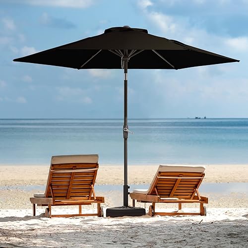 Miniatura 8 de JEAREY Sombrilla de patio de 7.5 pies con 6 varillas resistentes, botón de inclinaciónmanivela, sombrilla al aire libre para jardín, terraza, patio,