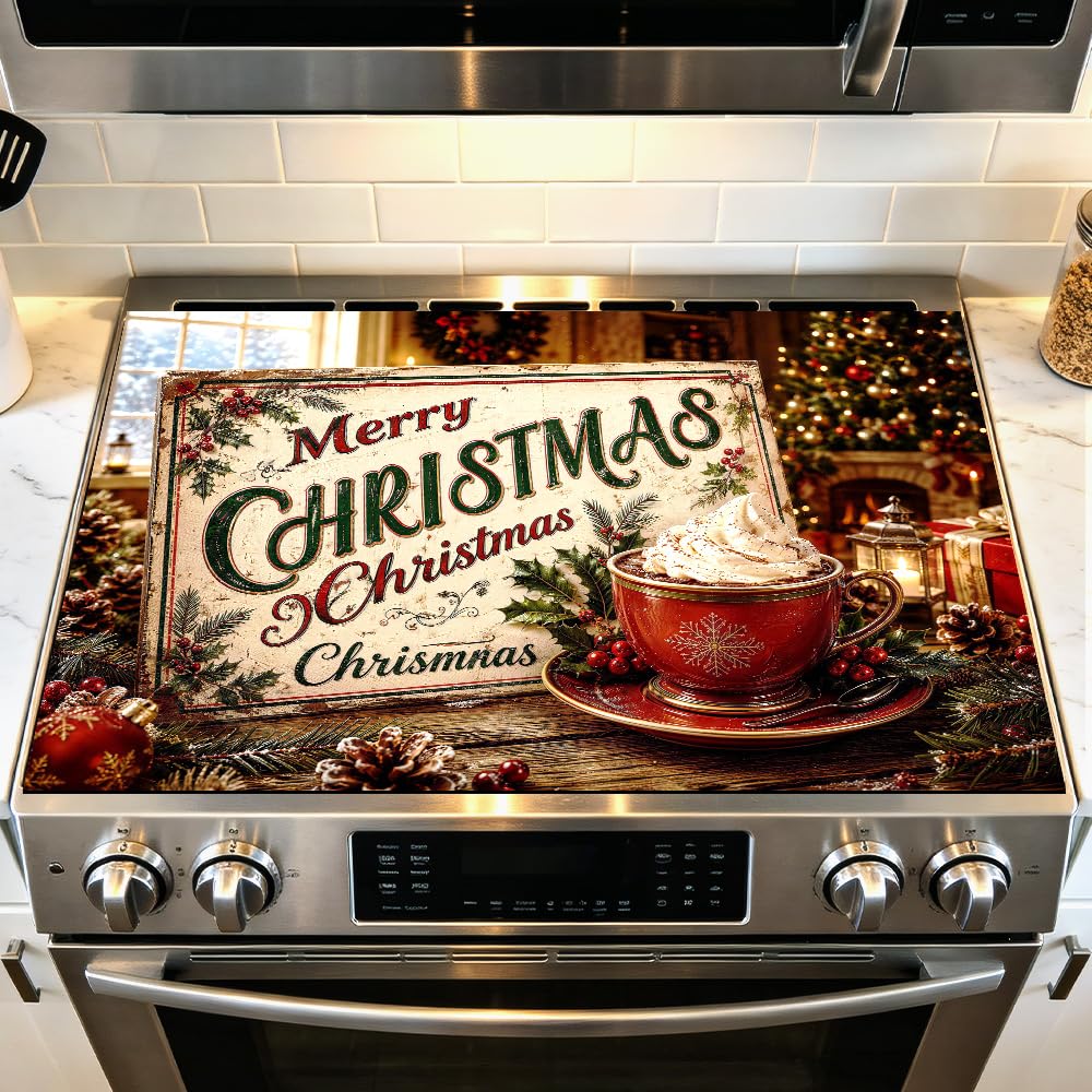 Vintage Christmas Stove Top Cover for Electric Stove, Holiday Mat