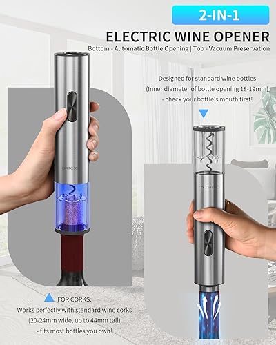 Miniatura 3 de CIRCLE JOY Abrebotellas de vino eléctrico 7 en 1 de acero inoxidable recargable con bomba de vacío automática, cortador de láminas, vertedor de