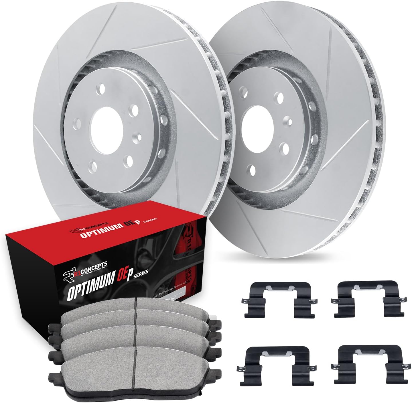 R1 Concepts Front Brake Kit For 2018-2022 Buick Encore, Chevrolet Trax| Slotted Brake Rotors| Optimum Oep Brake Pads and Rotors Kit|Hardware included