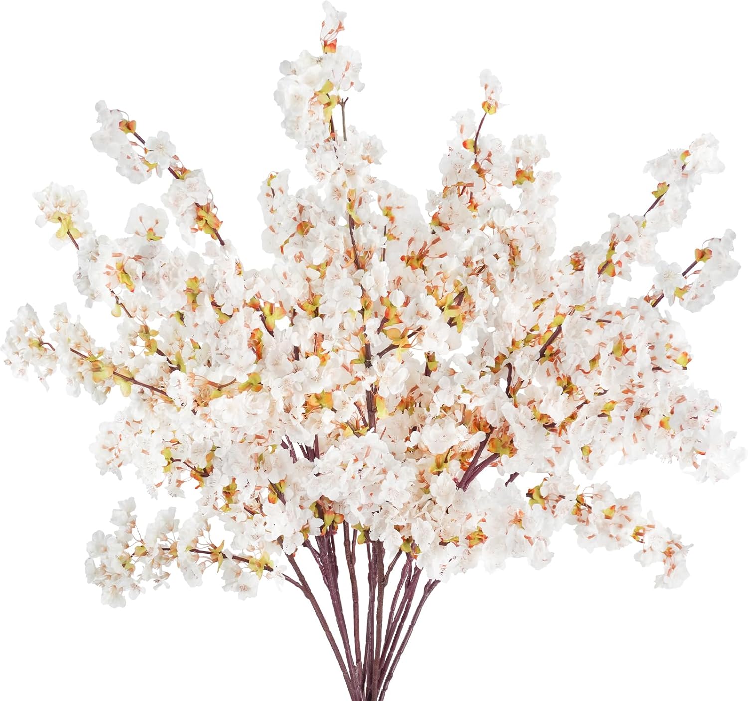 12 Pcs Artificial Cherry Blossom Flowers 40" Faux Silk Cherry Blossom Stems Fake Real Touch Peach Branches for Wedding Home Garden Japanese Decor Ivory White
