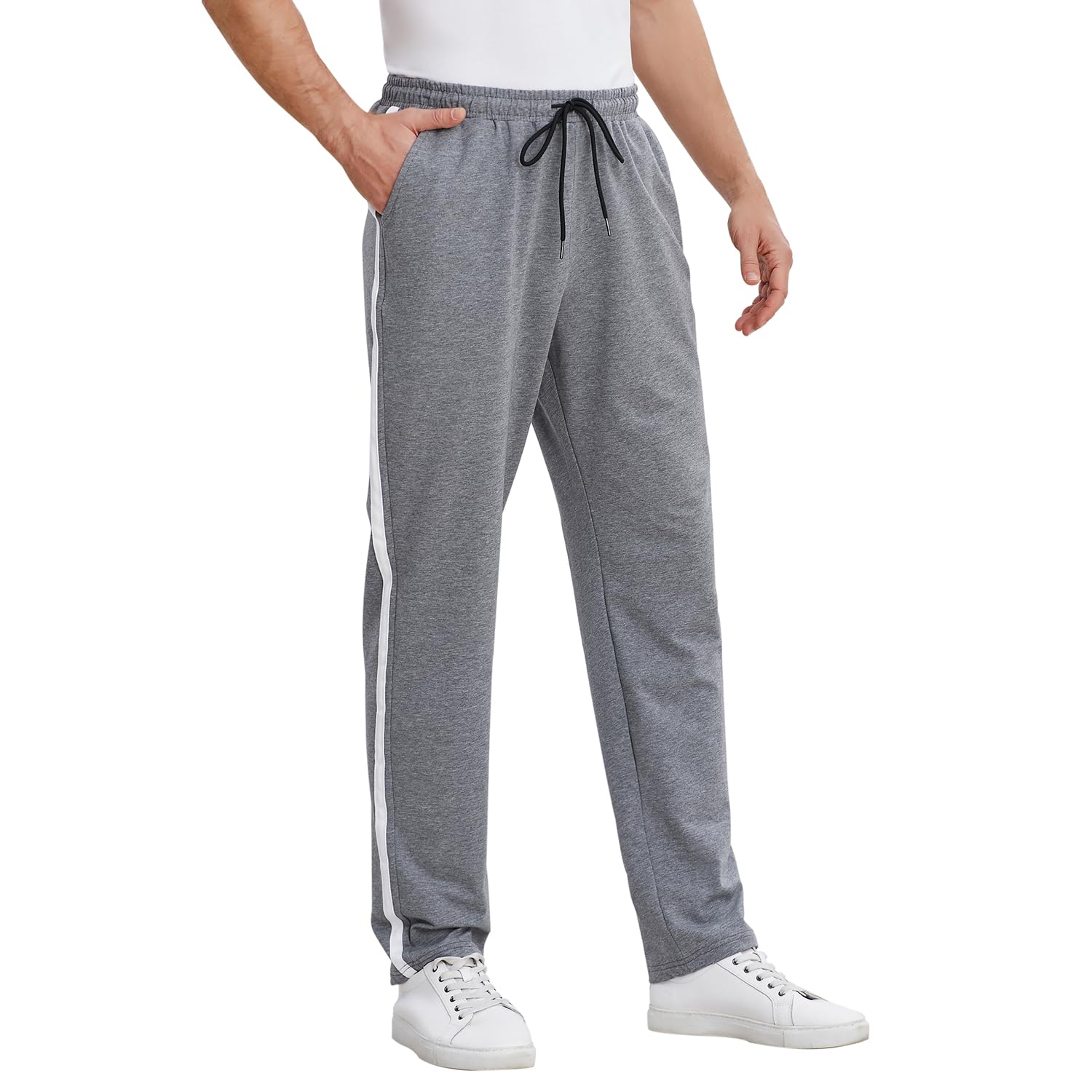 Spodnie do Joggingu Męskie Bawełniane Spodnie Dresowe z paskami Spodnie Treningowe Spodnie do Biegania Długie Spodnie Rekreacyjn z Kieszeniami dres Treningowy